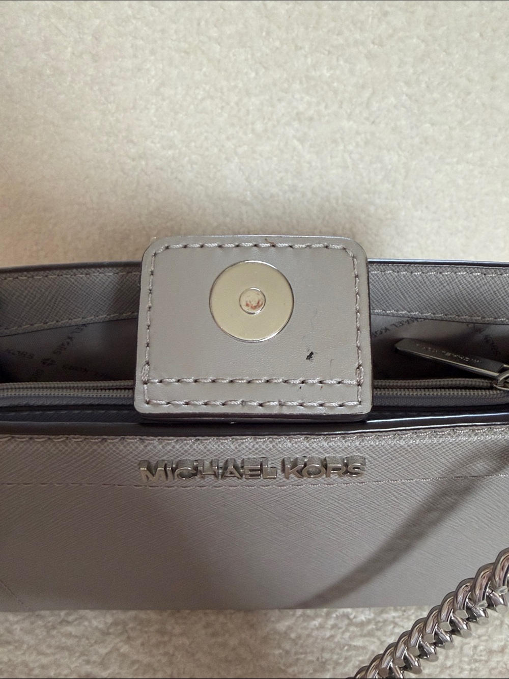 Michael Kors Gray Saffiano Leather Crossbody with Silver Chain - Picture 5 of 6